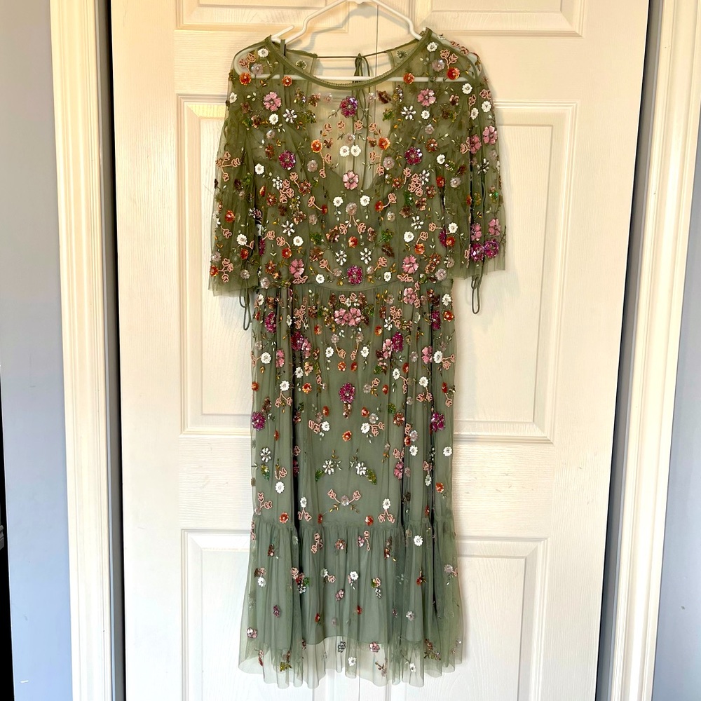 Needle & Thread Green Sequin Midi Dress